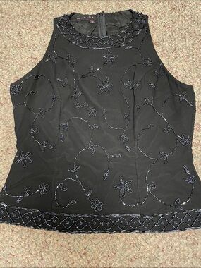 MARINA Black silver Beaded Floral High-Neck blouse